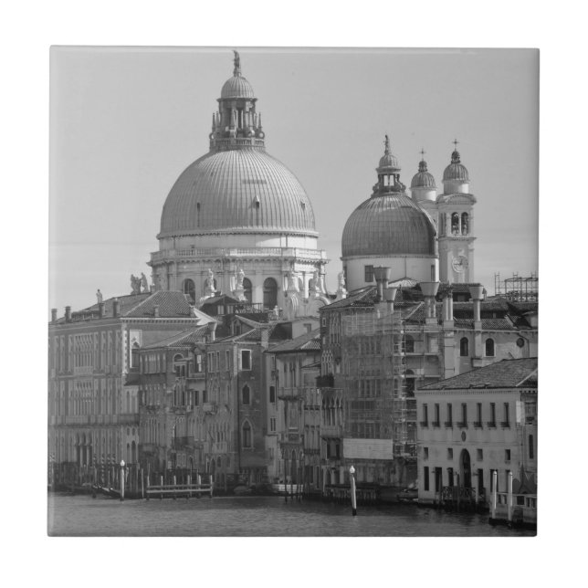 Black White Grand Canal Venice Italy Travel Tile (Front)