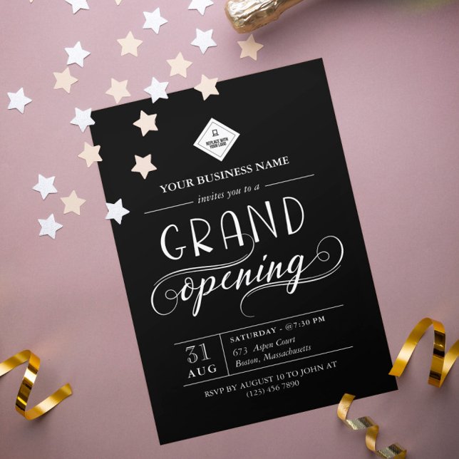 Black & White Grand Opening Your Logo Invitation (Creator Uploaded)