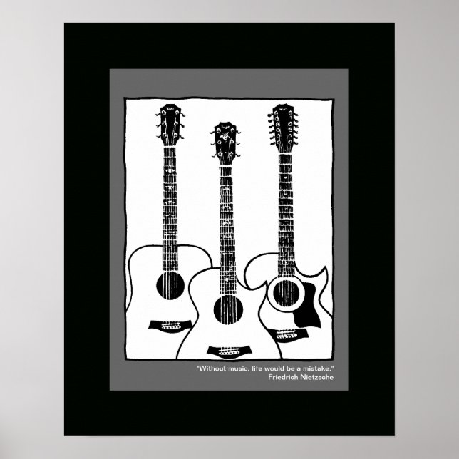 black white graphic acoustic guitars poster (Front)