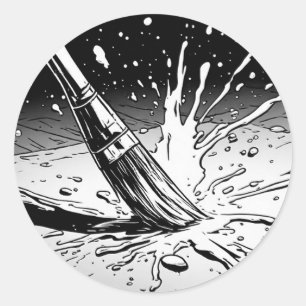 Black White Graphic Style Brush Paint Splotch Classic Round Sticker