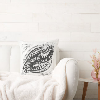 black white graphic textile cushion