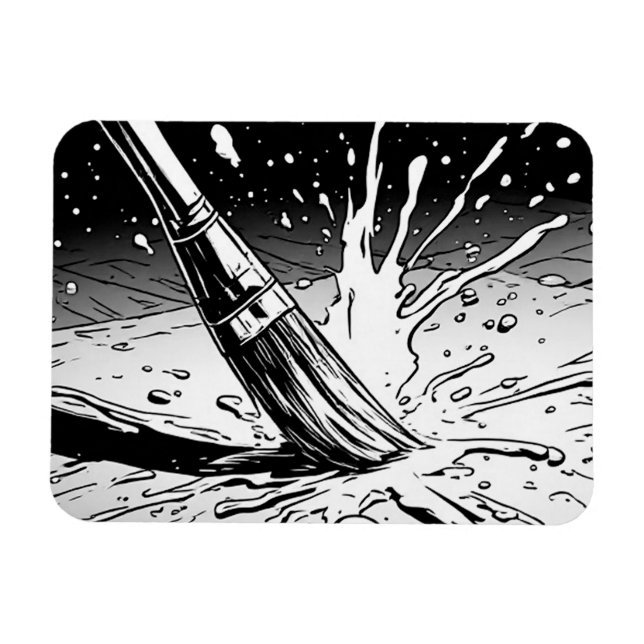 Black White Graphics Style Brush Paint Splotch Magnet (Horizontal)