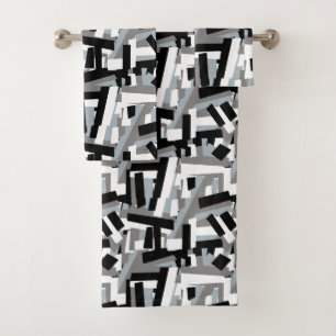 Black White Gray Abstract Geometric Patches Bath Towel Set