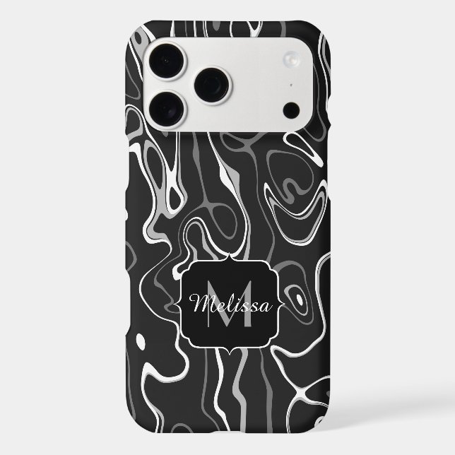Black white gray damascus abstract swirls Monogram (Back)