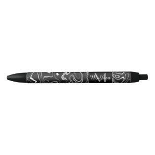 Black white gray damascus abstract swirls Monogram Ink Pen