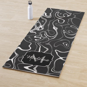 Black white gray damascus abstract swirls Monogram Yoga Mat