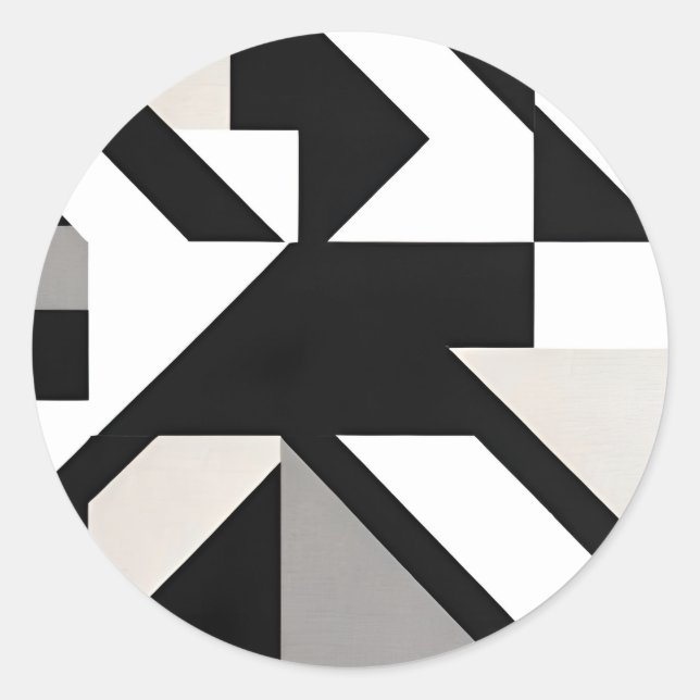black white gray geometric  classic round sticker (Front)