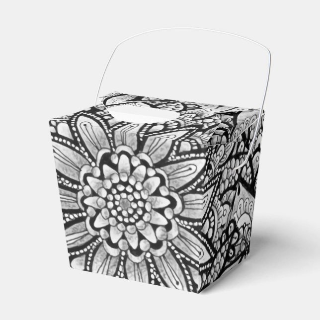Black White Gray Hand Drawn Mandala Design  Favour Box (Front Side)