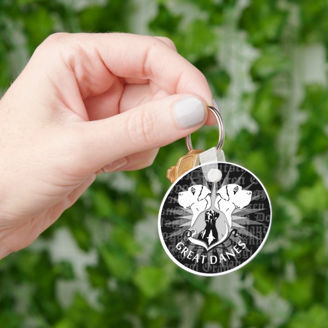 Black White Great Dane Coat Key Ring (Hand)