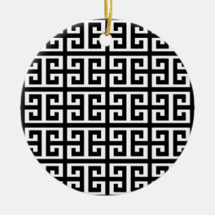 black white greek key ceramic ornament