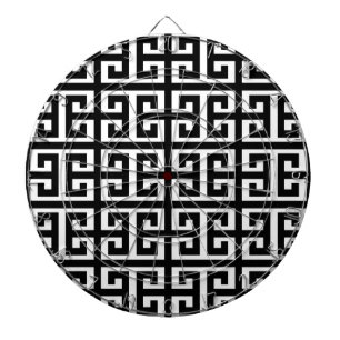 black white greek key dartboard
