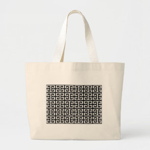 black white greek key large tote bag