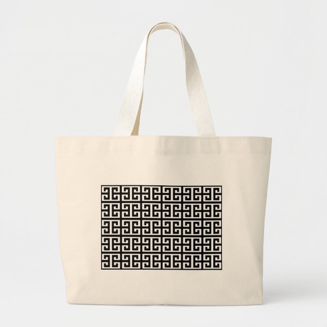 black white greek key large tote bag (Front)