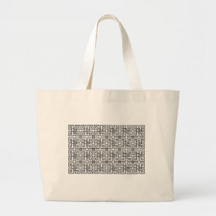 black white greek key pattern cute geometric forms large tote bag