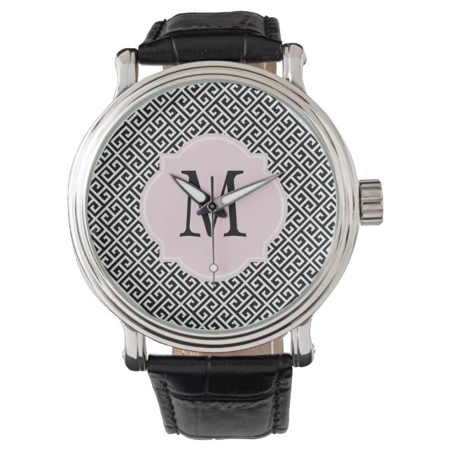 Black & White Greek Key Pattern Watch (Front)