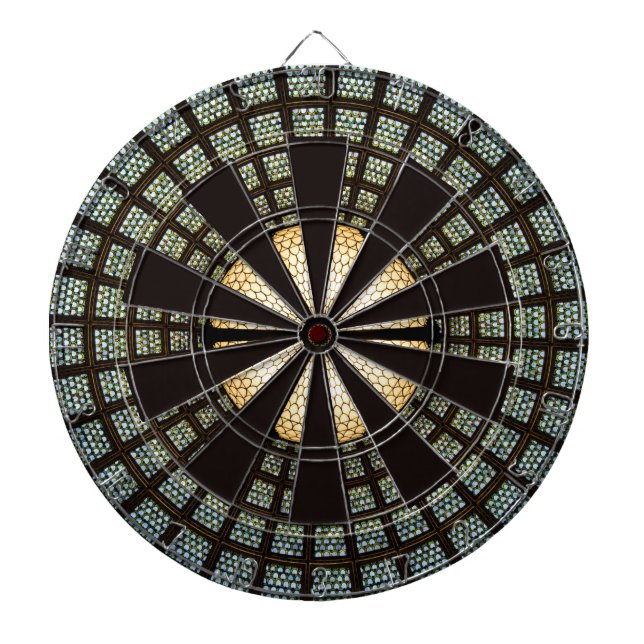 Black white green and red Moroccan Style pattern Dartboard (Front)