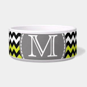 Black White Green Chevron Zigzag Monogram
