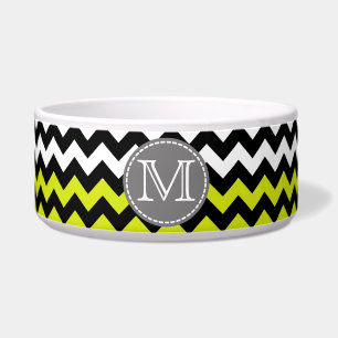 Black White Green Chevron Zigzag Monogram