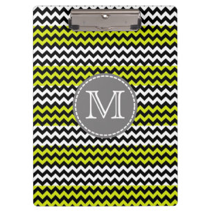 Black White Green Chevron Zigzag Monogram Clipboard