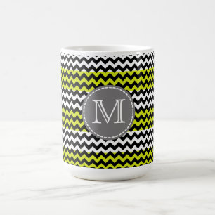 Black White Green Chevron Zigzag Monogram Coffee Mug