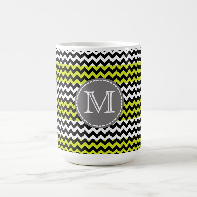 Black White Green Chevron Zigzag Monogram Coffee Mug (Center)