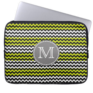 Black White Green Chevron Zigzag Monogram Laptop Sleeve