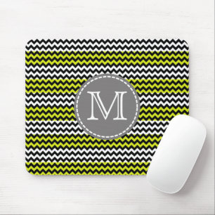 Black White Green Chevron Zigzag Monogram Mouse Pad
