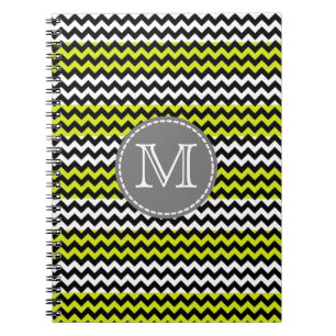 Black White Green Chevron Zigzag Monogram Notebook