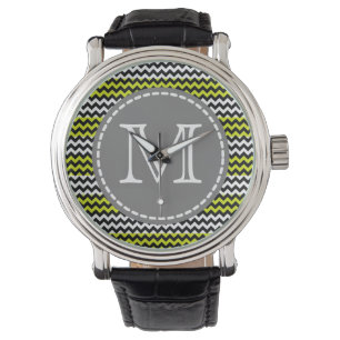 Black White Green Chevron Zigzag Monogram Watch