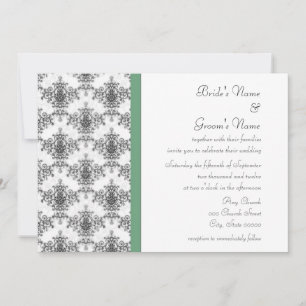 Black White Green Damask Wedding Invitations