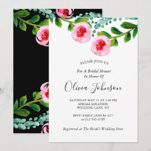 Black White Green Eucalyptus Floral Bridal Shower Invitation