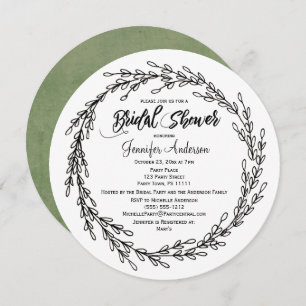 Black White Green Floral Botanical Bridal Shower Invitation