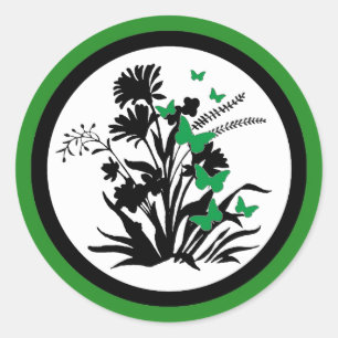 Black white green flower butterfly envelope seals