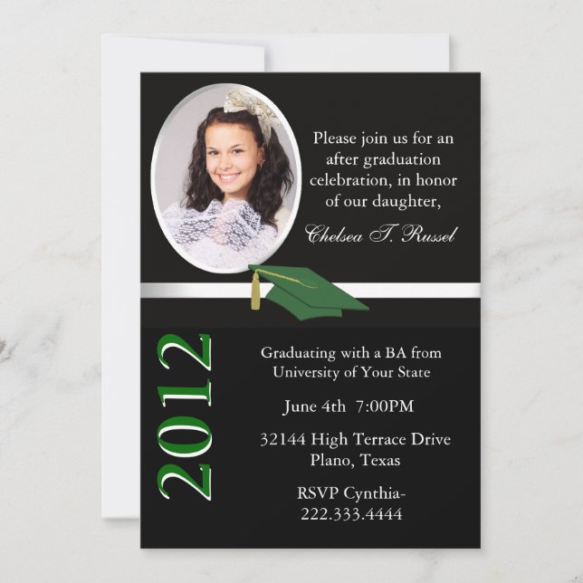 Black, White, & Green Graduation Party Invitation (Front)