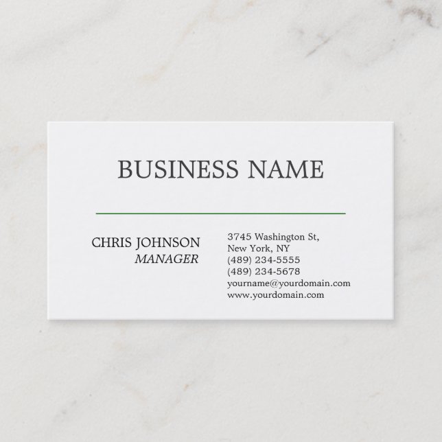 Black & White Green Line Manager Business Card (Front)