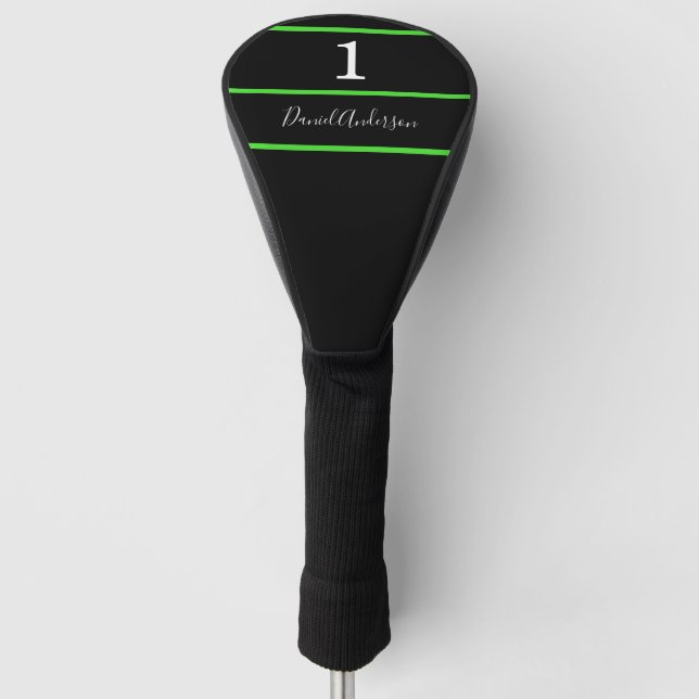 Black white green name number stripes script  golf head cover (Front)