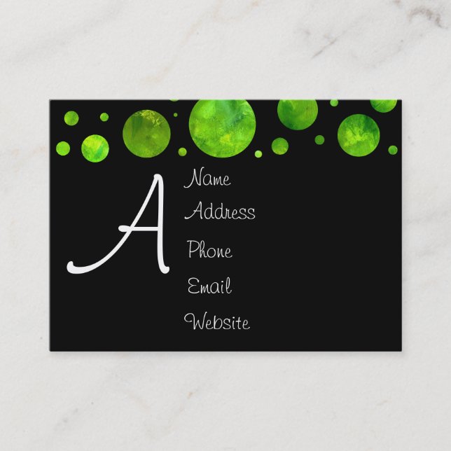 Black & White Green Polka Dot Business Card (Front)