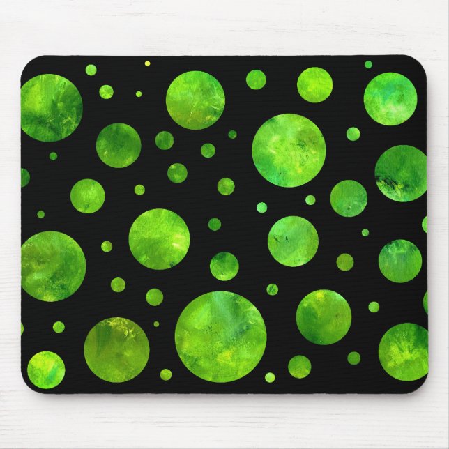 Black & White Green Polka Dot Mousepad (Front)