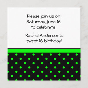 Black White Green Polka Dots Party Invite