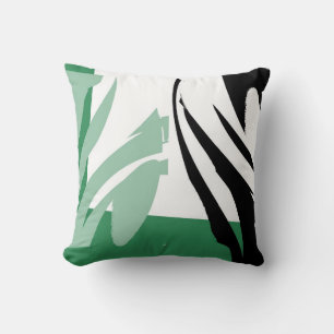 Black White Green Retro Painting Abstract Art Deco Cushion