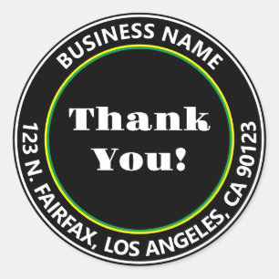 Black White Green Yellow Thank you! Return Address Classic Round Sticker