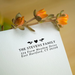 Black White Greenery Heart Name & Address Self-inking Stamp