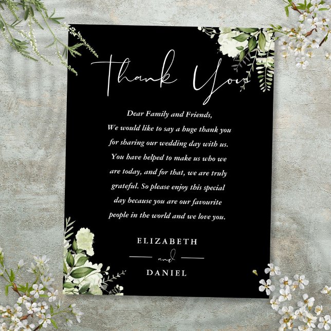 Black White Greenery Thank You Wedding Place Card (Black White Greenery Thank You Wedding Place Card)