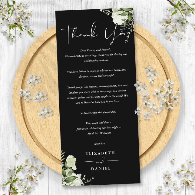 Black White Greenery Wedding Thank You Place Card (Black White Greenery Wedding Thank You Place Car)