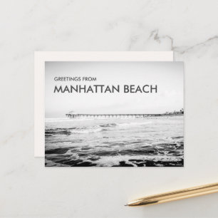 Black & White Greetings from Manhattan Beach Postcard