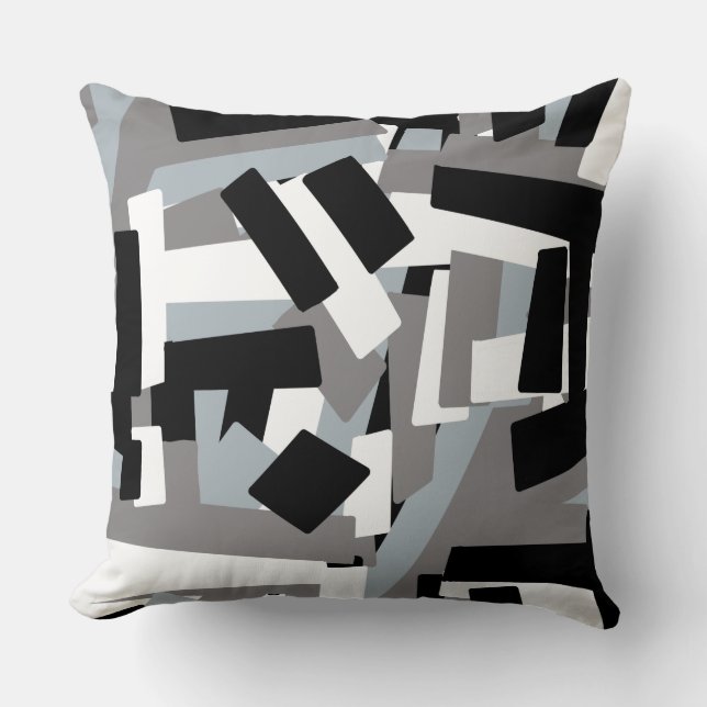 Black White Grey abstract Geometric Patches Cushion (Front)