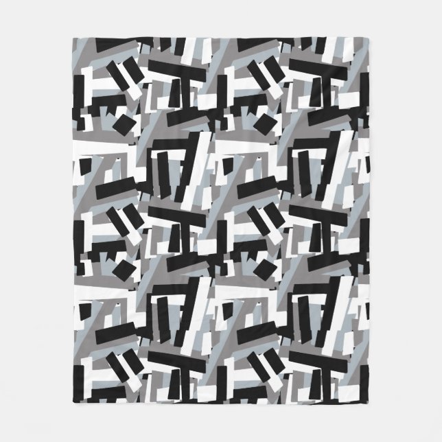 Black white grey abstract geometric patches  fleece blanket (Front)