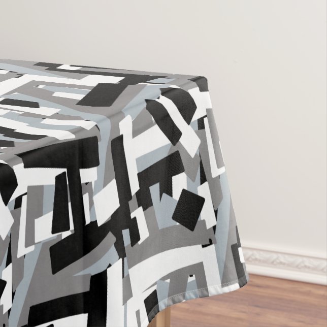 Black White Grey Abstract Geometric Patches Tablecloth (In Situ)