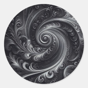 Black White Grey Abstract Modern Simple Swirl Classic Round Sticker