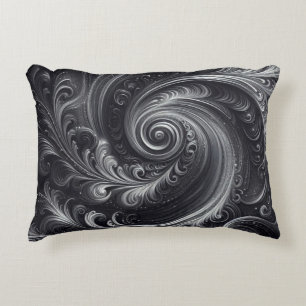 Black White Grey Abstract Modern Simple Swirl Decorative Cushion